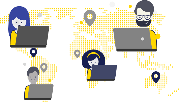 Globally distributed team working online